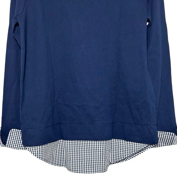 NWT J Crew Mercantile Womens Gingham Faux Layered Boatneck Top Navy Blue Size XS - Picture 9 of 10
